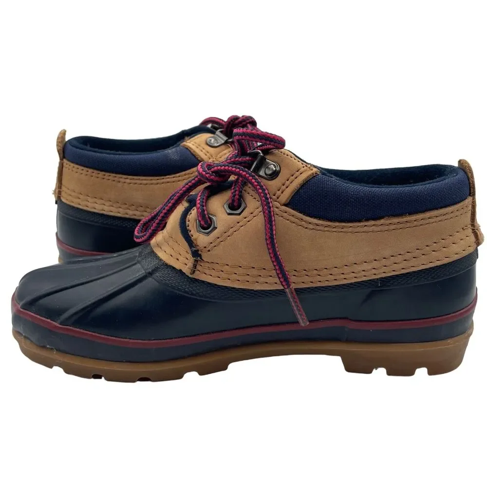 Lands End Rubber Duck Boots Lace Up Green Tan Waterproof Low Womens Size 7